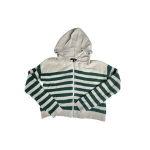 Witty Fox Women’s Small Knit Zip Hoodie – Cream w/ Green Stripes